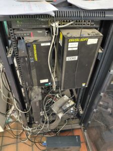 Industrial OT network cabinet with a managed switch, CEMS computers and communication cabling